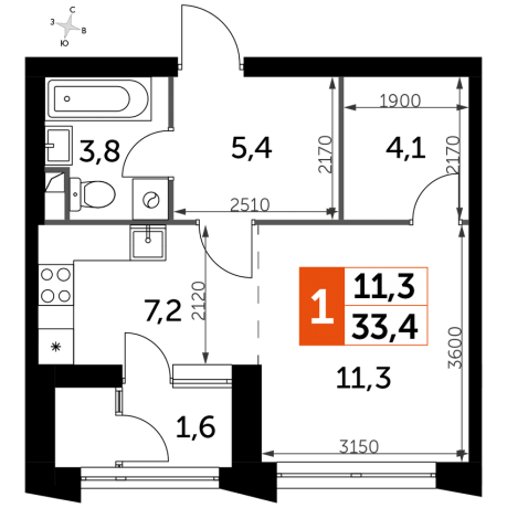 Планировка ЖК Скай Гарден, 18.5 м2