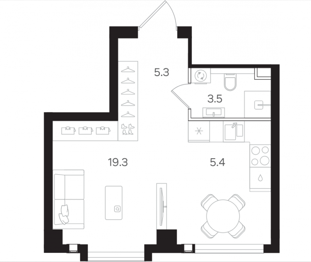 Планировка ЖК АУРА, 23.7 м2