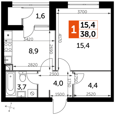 Планировка ЖК Скай Гарден, 15.4 м2