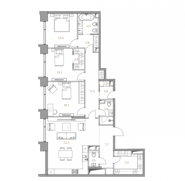 Планировка ЖК Коллекция Лужники, 41.2 м2